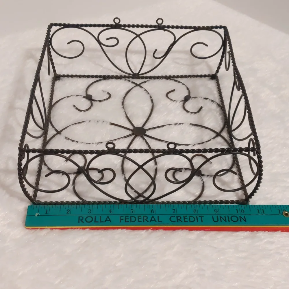 Metal Basket Square Shape Brown Unique Design Holds Napkins, Fruit
